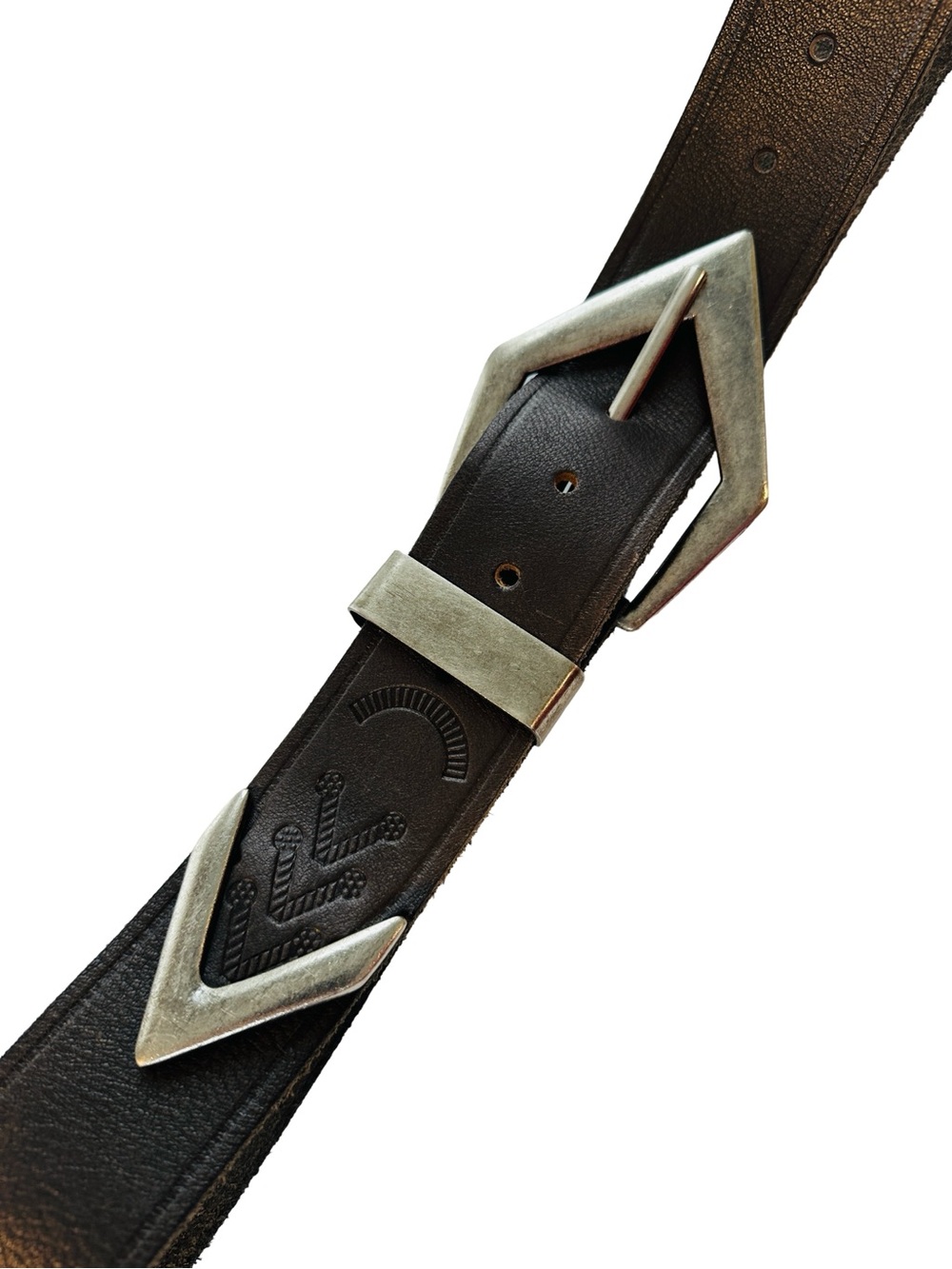 Free People Black Leather Belt with Silver Geometric Buckle M/L